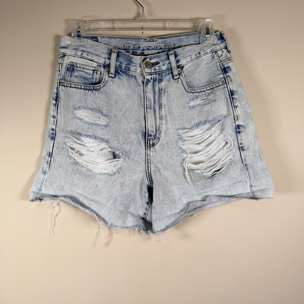 American Eagle Womens High Rise Distressed Denim Mom Short Size 2 Acid Wash Jort - Picture 6 of 12
